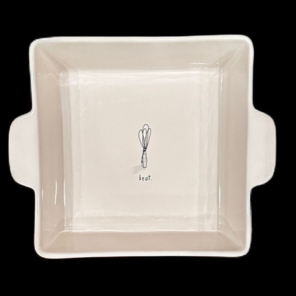 Rae Dunn Sketch BEAT Whisk Square Baking Dish - Picture 2 of 14